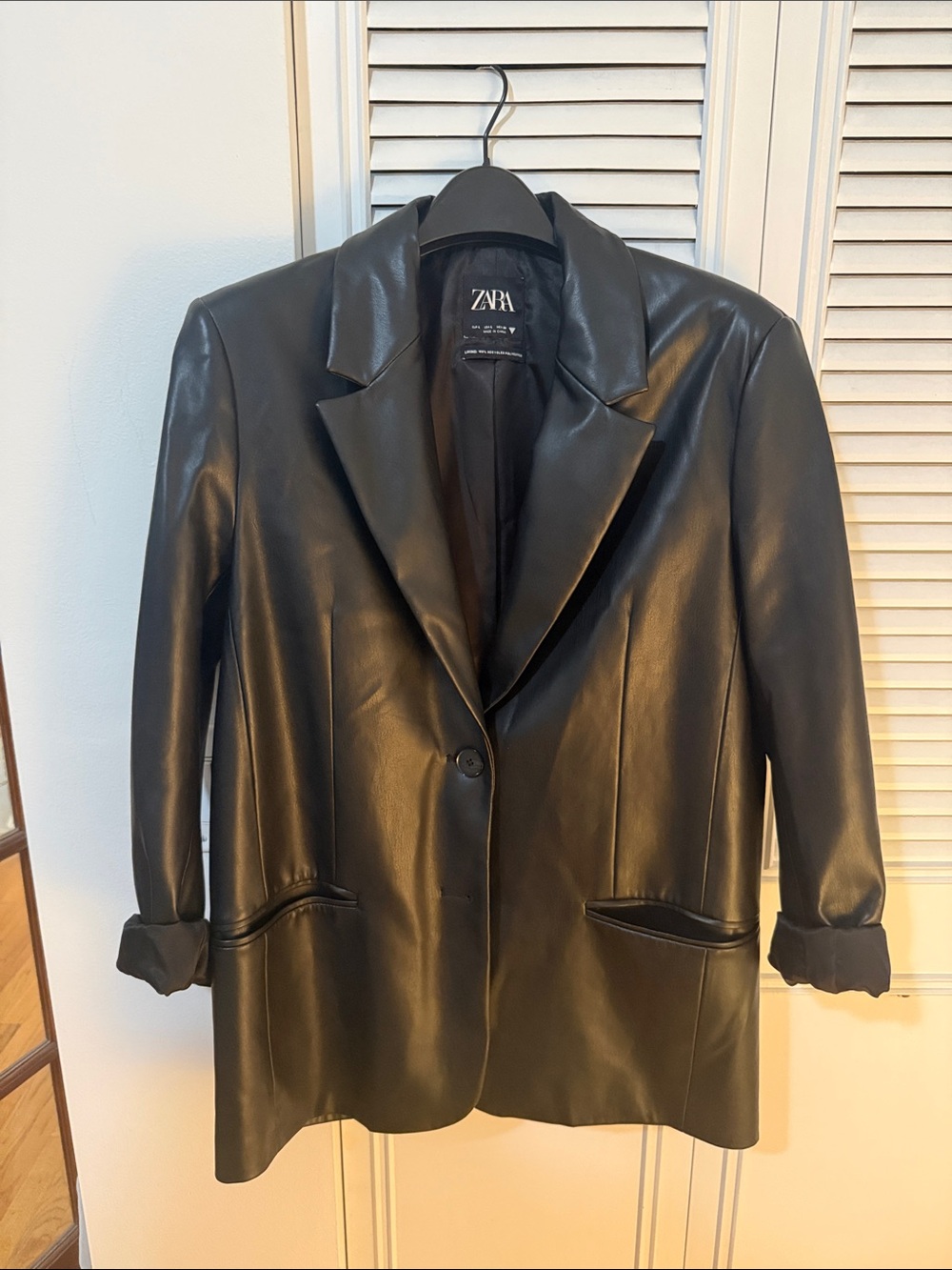 ZARA Black Faux Leather Single-Button Blazer